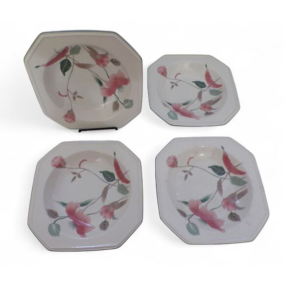 Mikasa Continental "Silk Flowers"  8 1/4" Hexagon Soup Salad Bowls Set Of 4 Vtg - Picture 2 of 5
